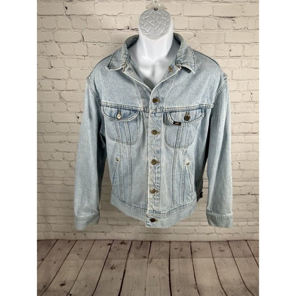 VTG 80’s Lee Riders Light Wash Blue Denim Button Up Jean Jacket USA Men’s L